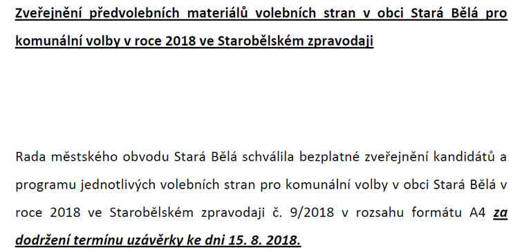 Zveřejnění předvolebních materiálů volebních stran Volby 2018