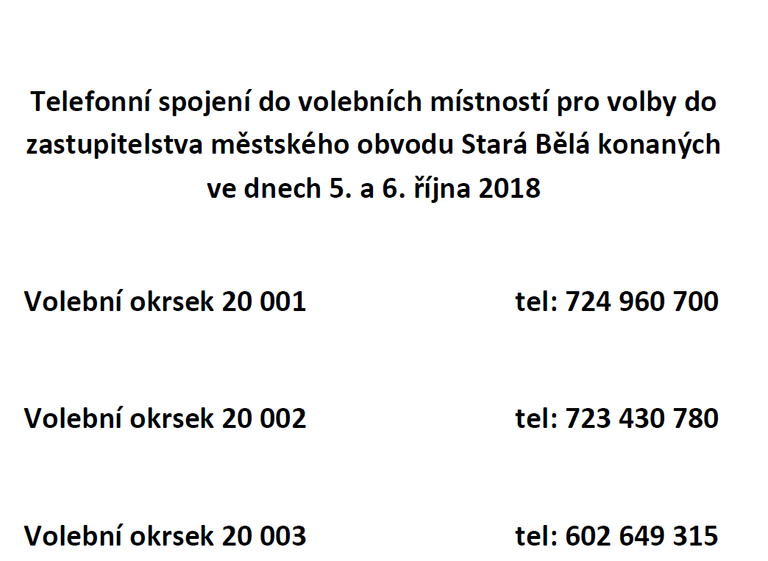 Telefonní spojení do volebních místností ve Staré Bělé