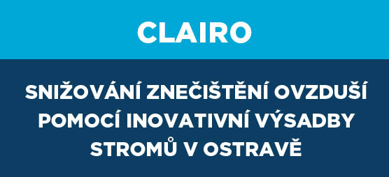 obrázek s textem Clairo - snižování znečištění ovzduší pomocí inovativní výstavby stromů v Ostravě 